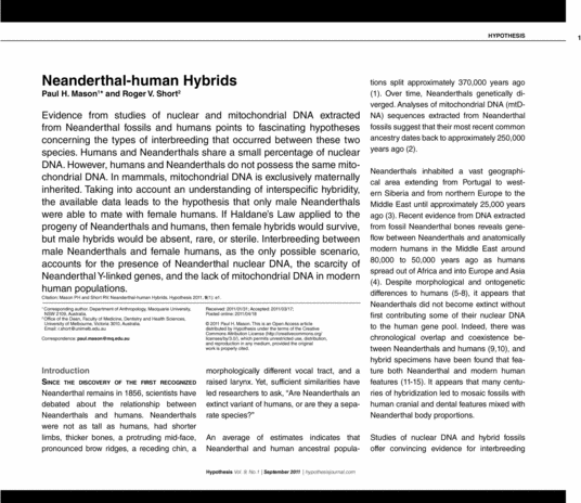 Product picture Hypothesis Journal - Neanderthal-human Hybrids